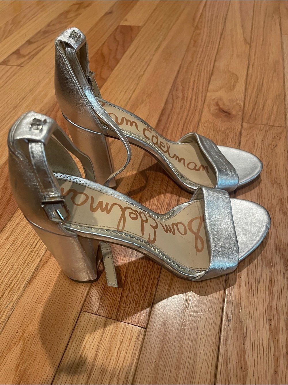 Sam Edelman Metallic Silver Block Heel Sandals